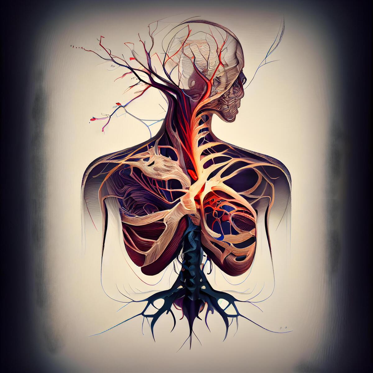 Anatomical illustration of the human heart and vessels